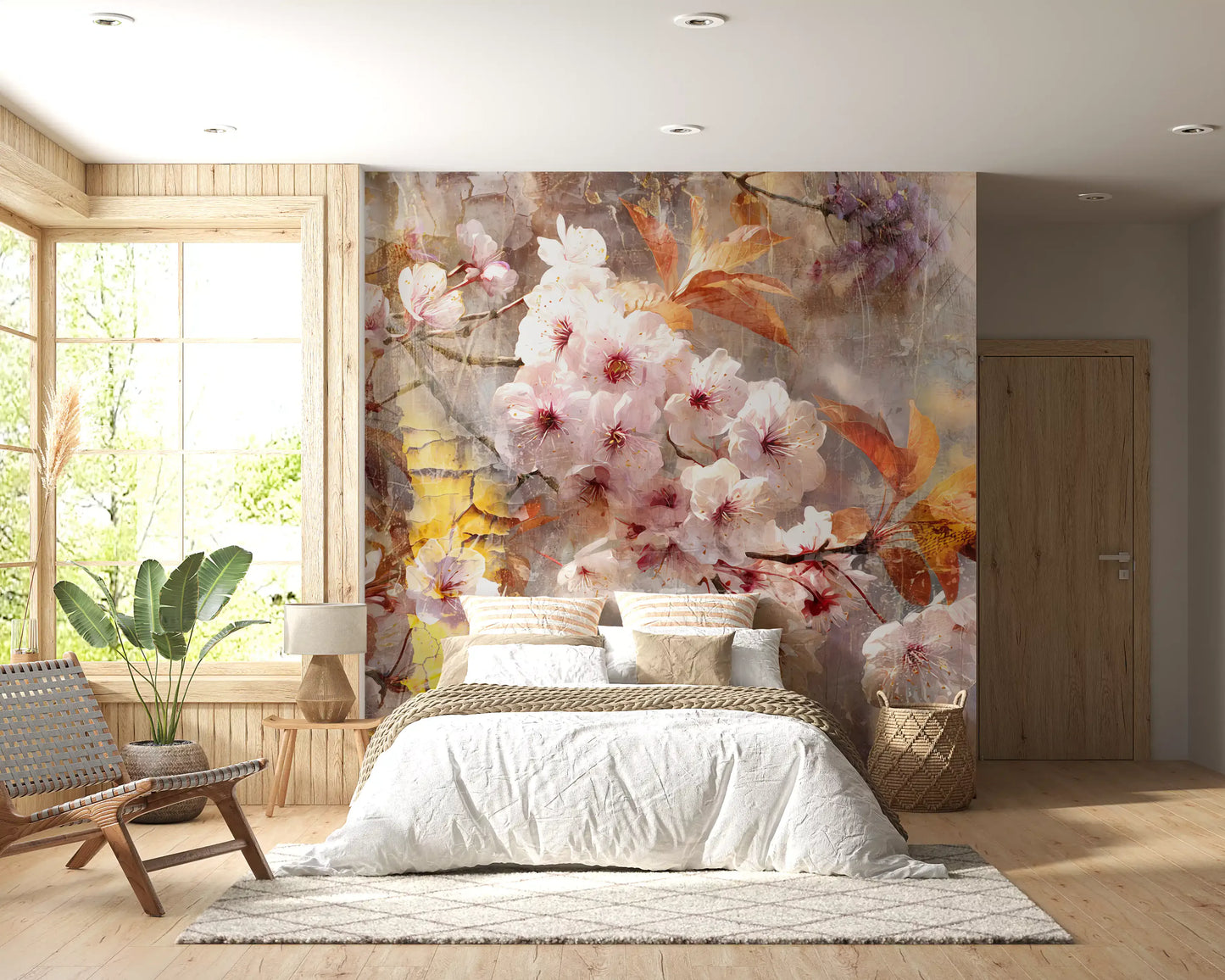 Rustic Golden Bloom Illustration Wall Mural