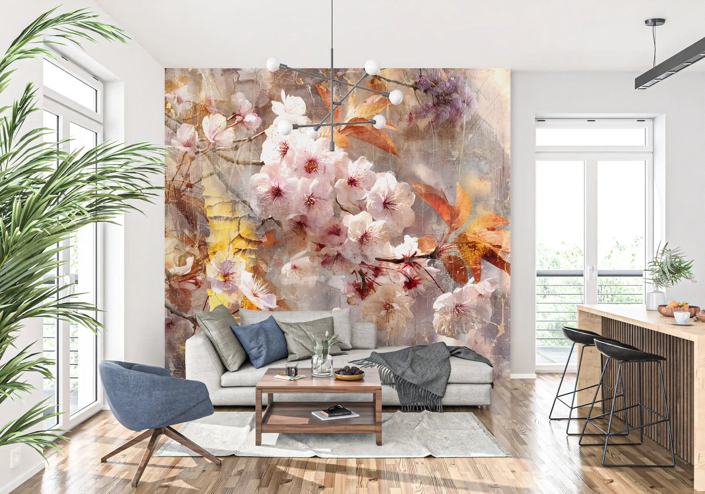 Rustic Golden Bloom Illustration Wall Mural