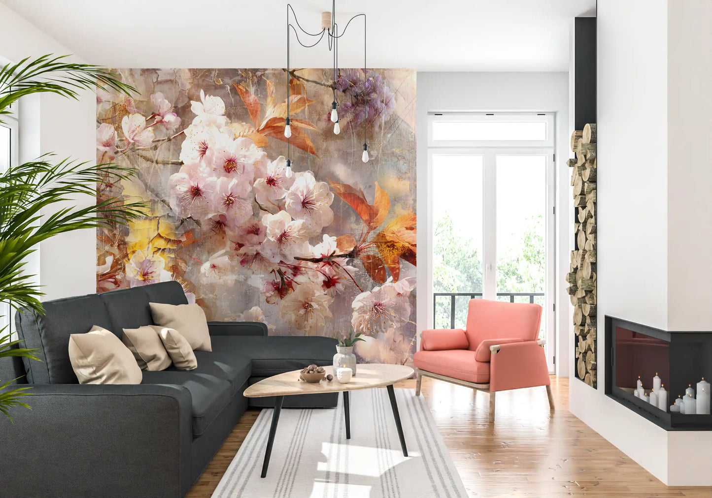 Rustic Golden Bloom Illustration Wall Mural