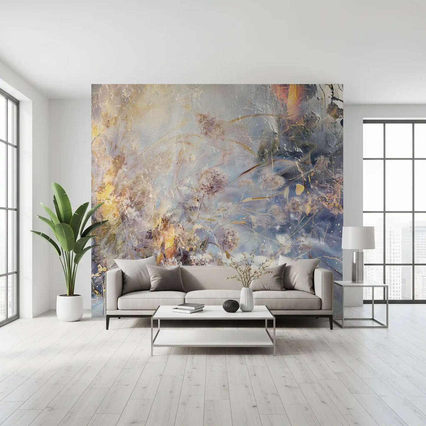 Misty Morning Botanical Wash Wall Mural