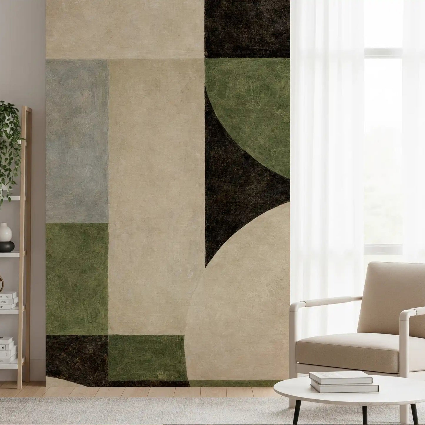 Earth tone arch wall mural featuring abstract curved artwork GD11245