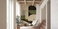 Contemporary semicircle wall mural with earthy abstract graphics GD11245