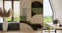 Modern terracotta arc wall mural with textured surface GD11245