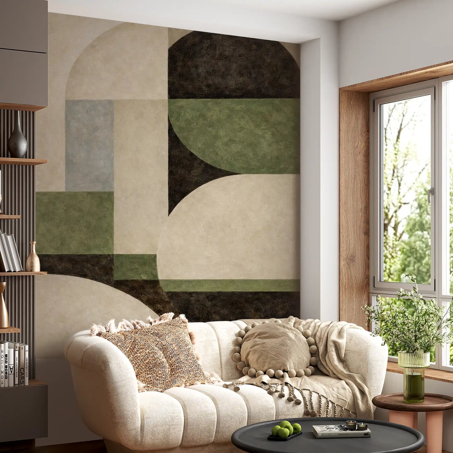 Layered curve wall mural with premium printed texture GD11245
