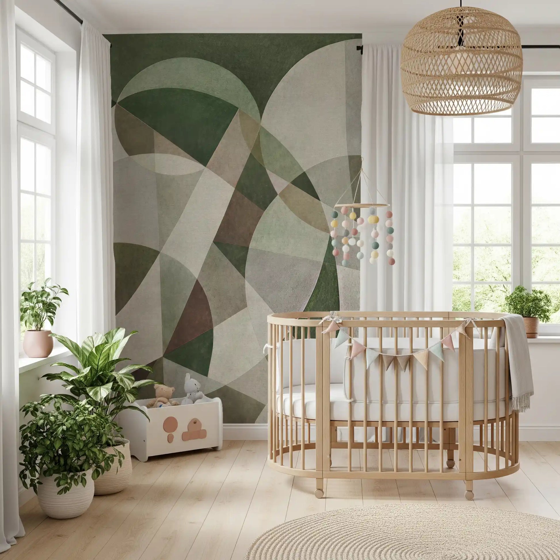 Geometric Intersection Sage Canvas Wall Mural with abstract grid artwork GD11246