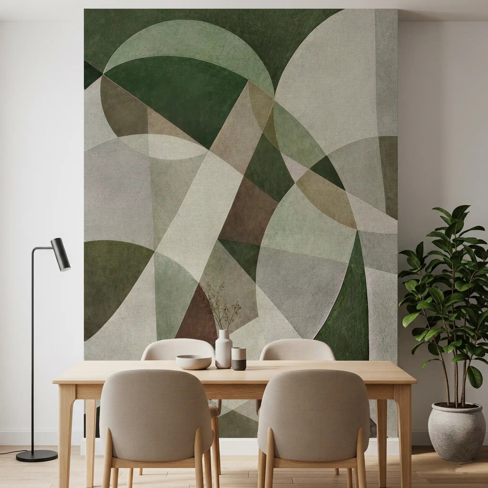 Sage abstract illustration wall mural with clean linear forms GD11246