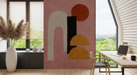 Modern artistic wall mural with curved rose-toned shapes GD11247