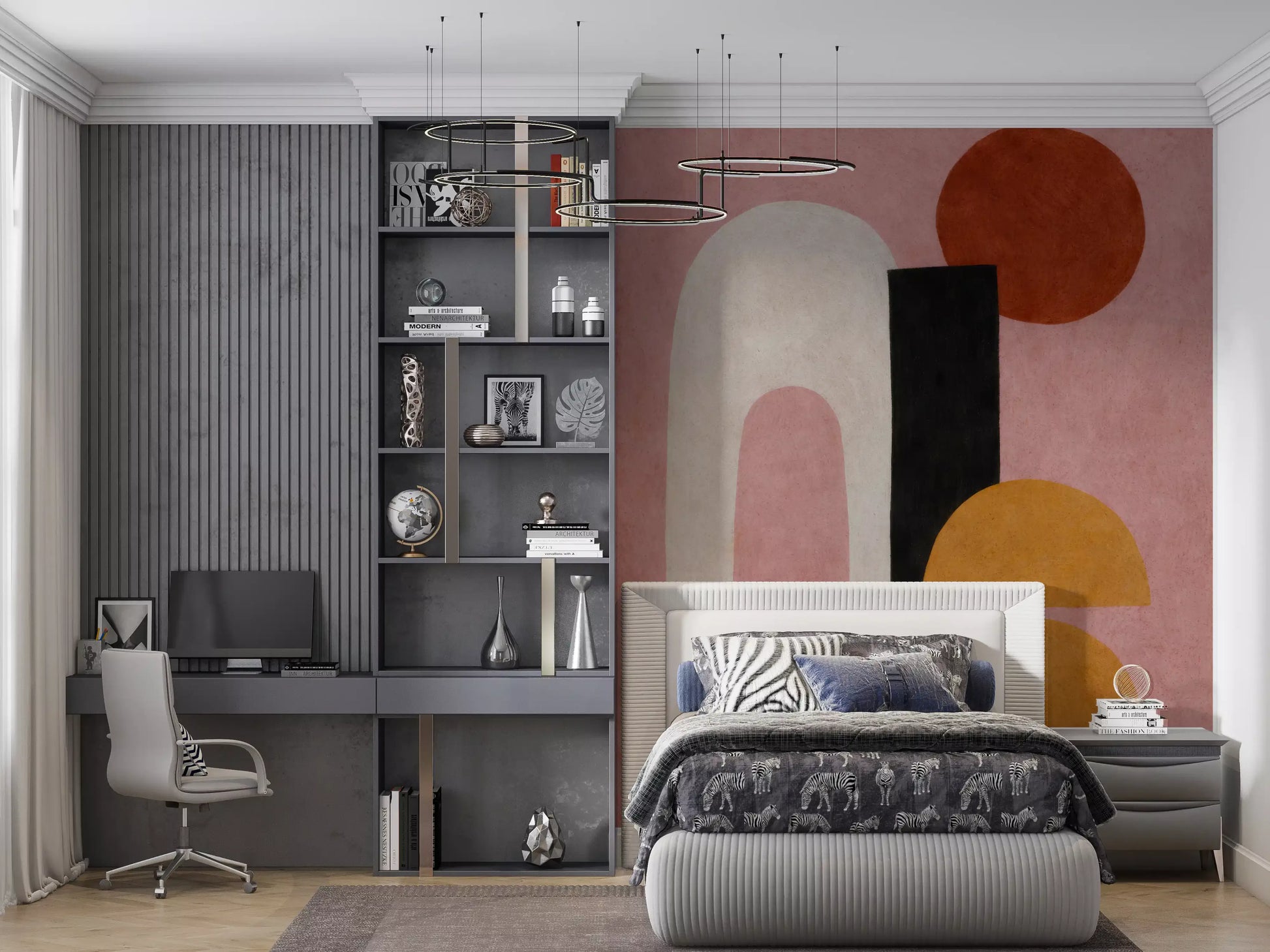 Designer geometric wall mural with warm clay color accents GD11247