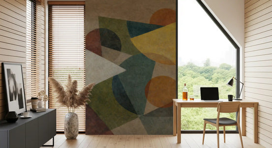 Abstract Geometric Earth Tones Wall Mural with layered organic shapes GD11248