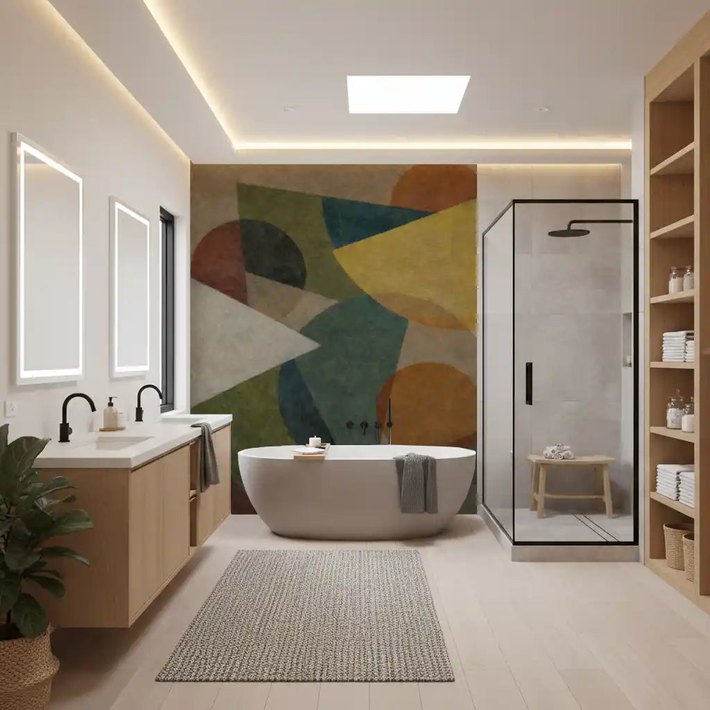 Artistic geometric wall mural with overlapping textured forms GD11248