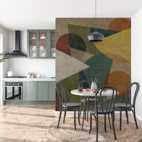 Modern earth tone wall mural featuring abstract geometric artwork GD11248