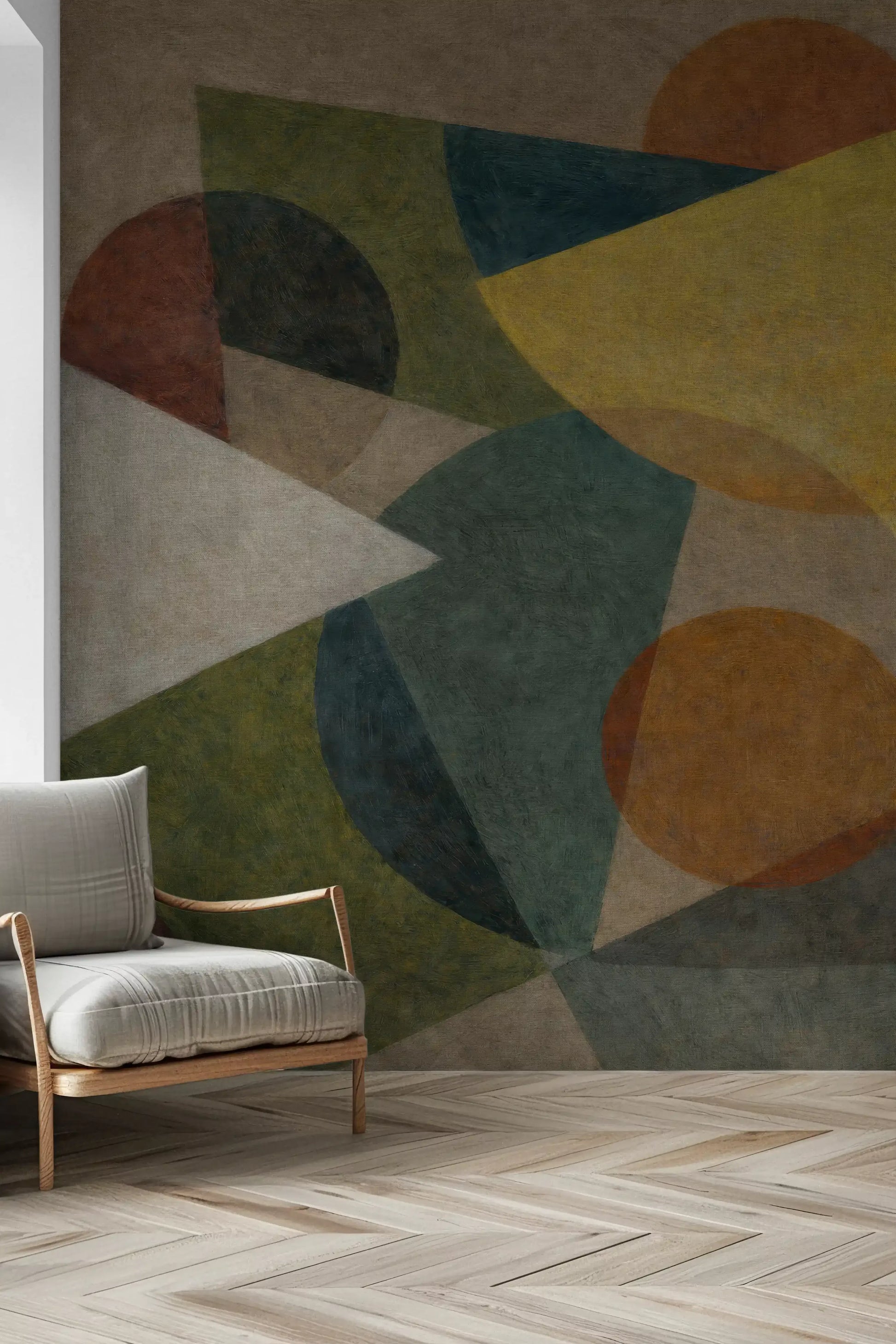 Neutral geometric wall mural with textured painted appearance GD11248