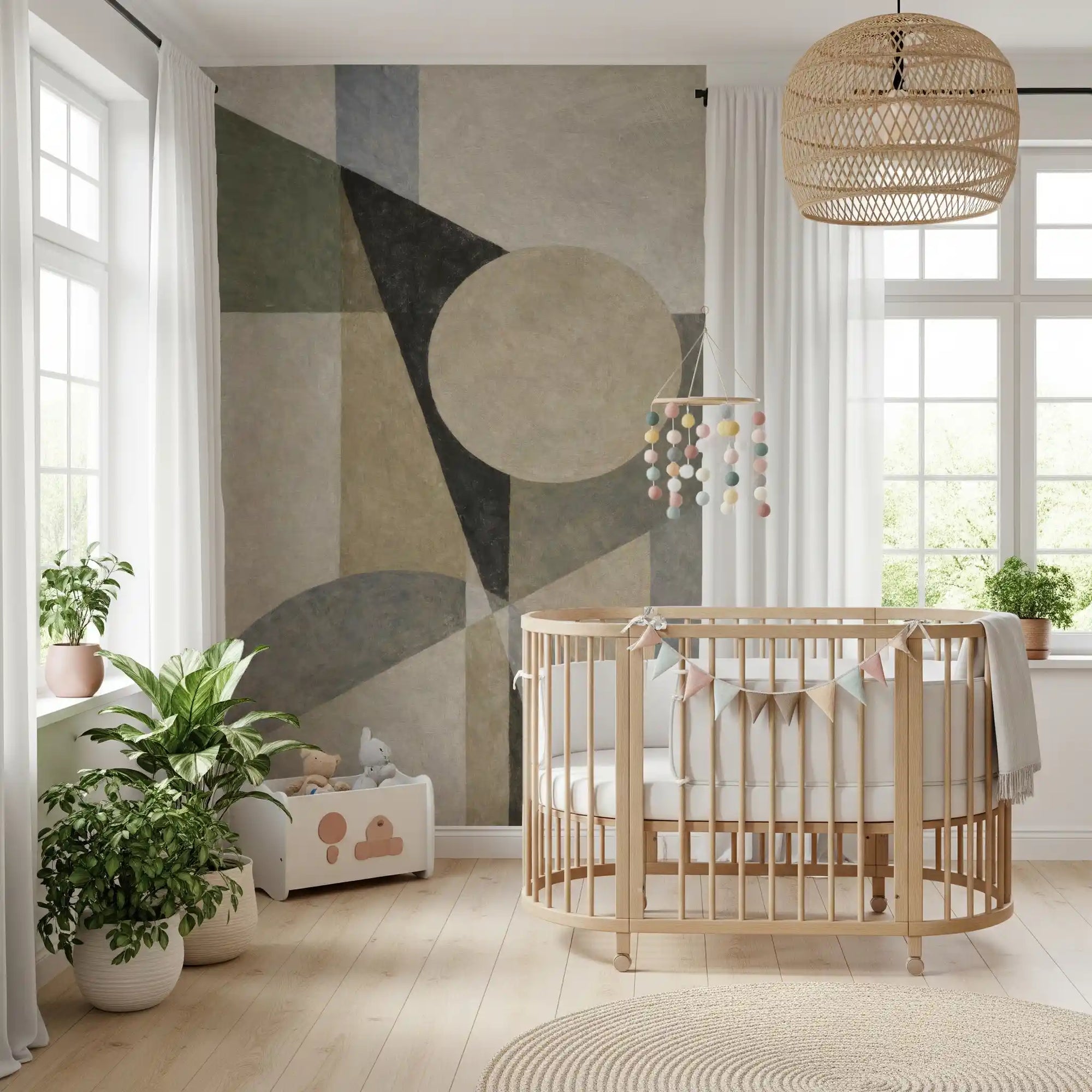 Minimalist Geometric Shapes Wall Mural with abstract circular design GD11249