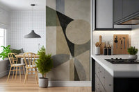Modern neutral geometry wall mural featuring layered artistic forms GD11249