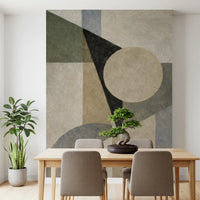 Abstract minimalist wall mural with beige and charcoal geometric pattern GD11249