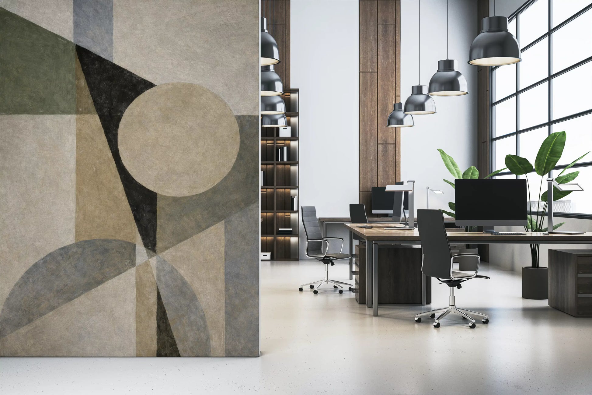 Modern abstract shapes wall mural with elegant visual symmetry GD11249