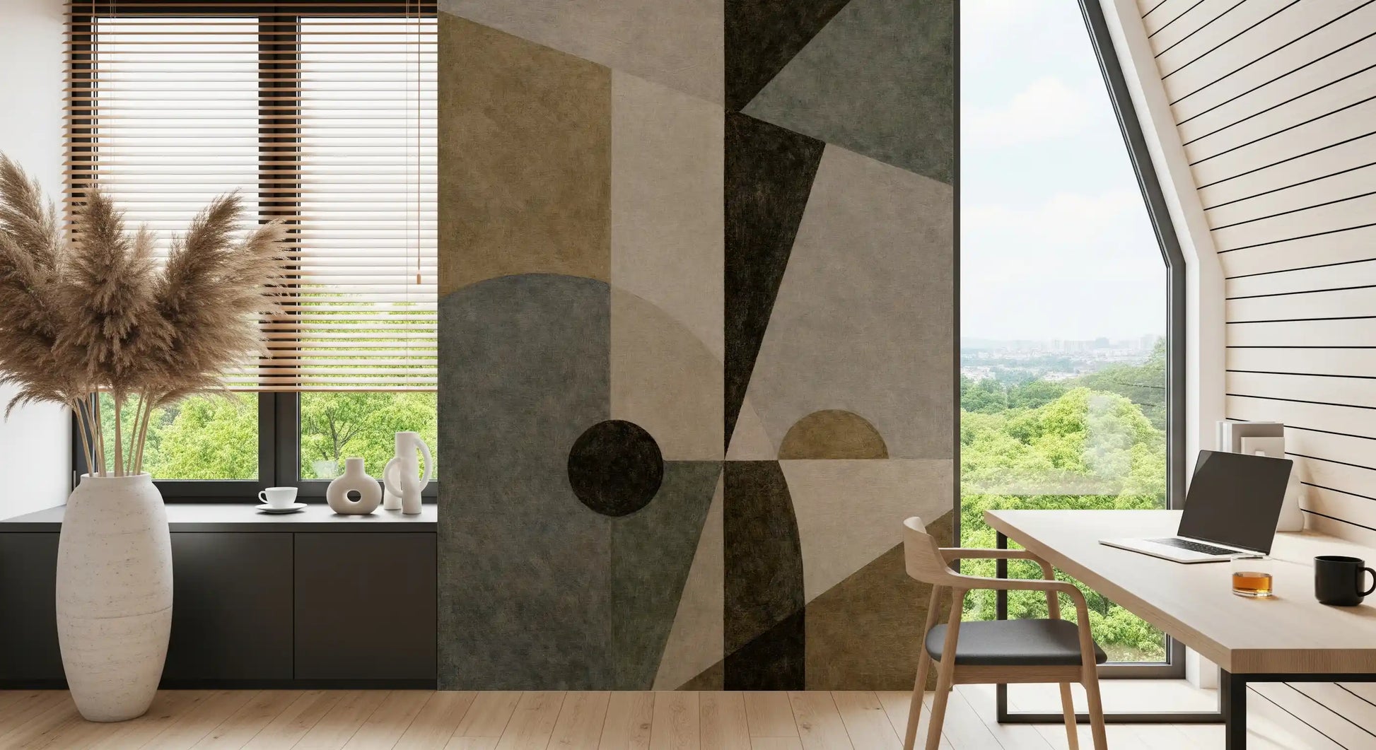 Architectural abstract wall mural in earthy modern colours GD11250