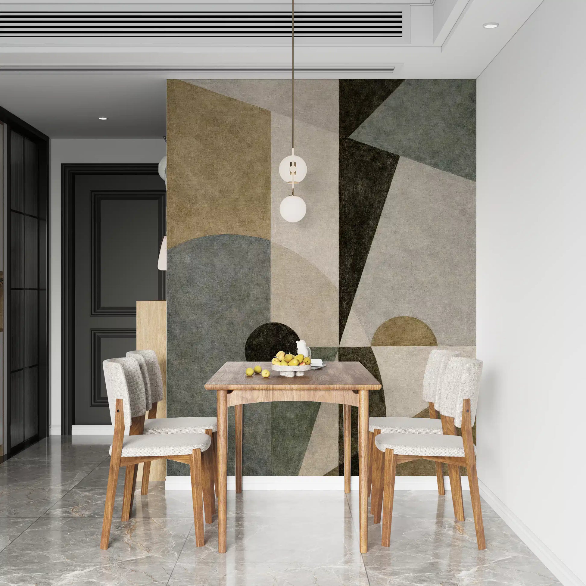 Earth tone cubist wall mural featuring textured geometric blocks for a dining area GD11250