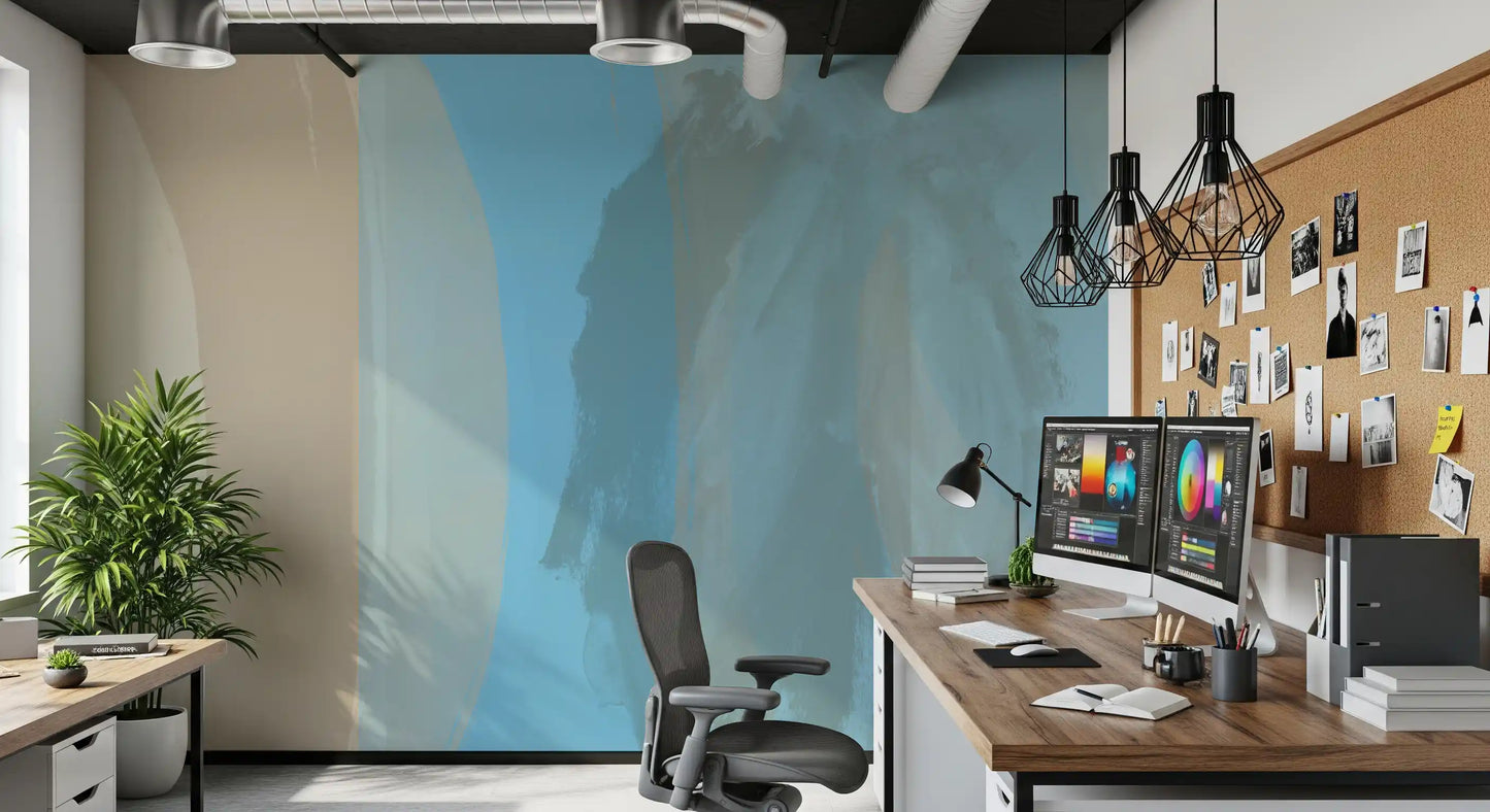 Abstract Coastal Blue Layers Wall Mural with modern painted finish GD11251