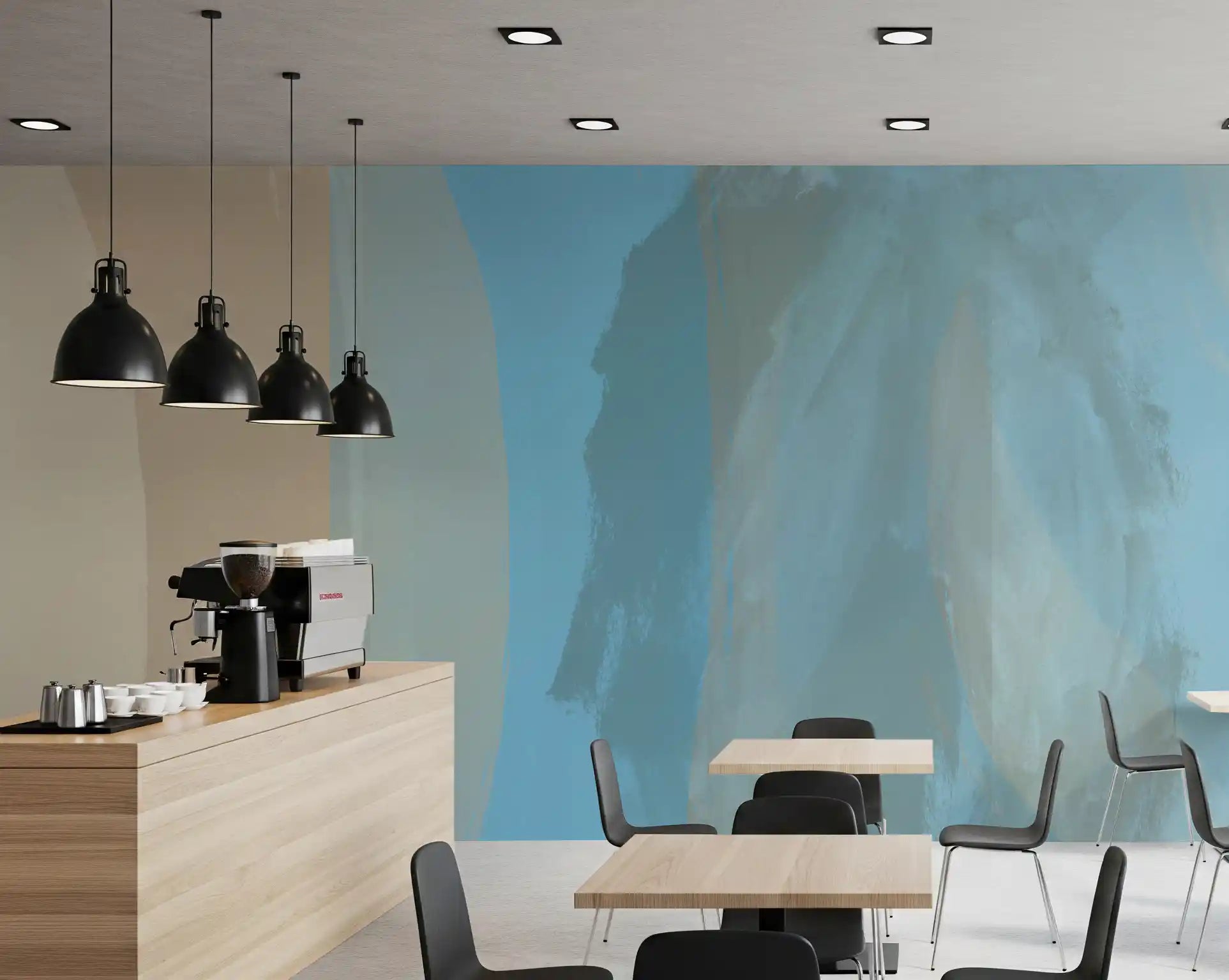 Contemporary coastal blue abstract wall mural in soft blue colour GD11251