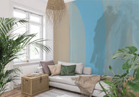 Modern abstract coastal wall mural with flowing painted layers GD11251