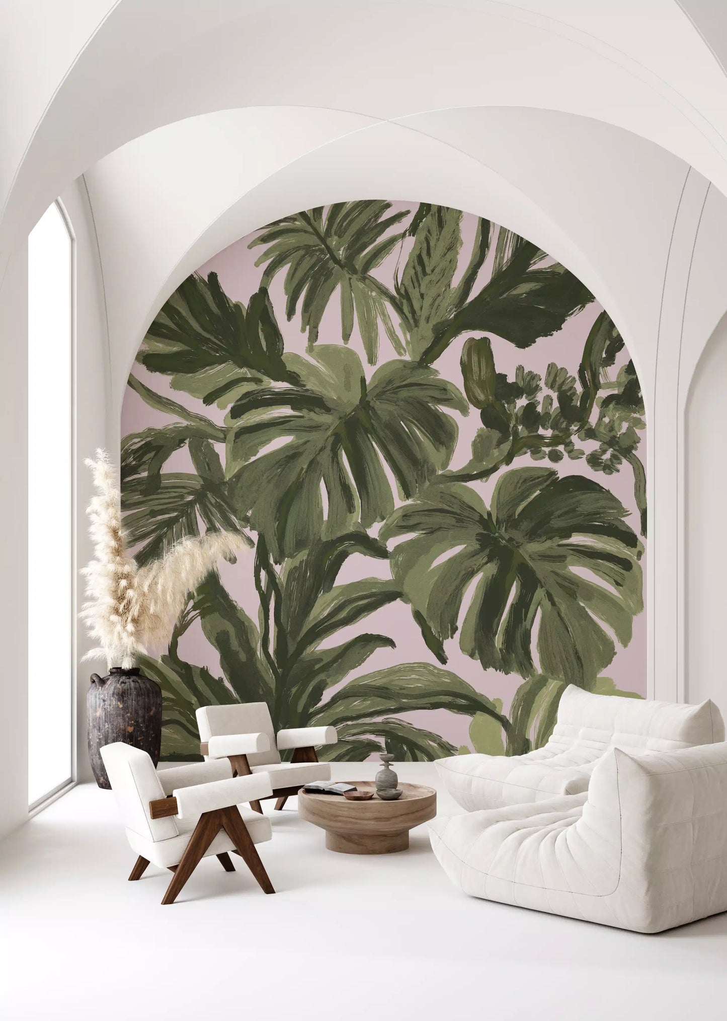 Verdant Brushstroke Tropical Foliage Wall Mural