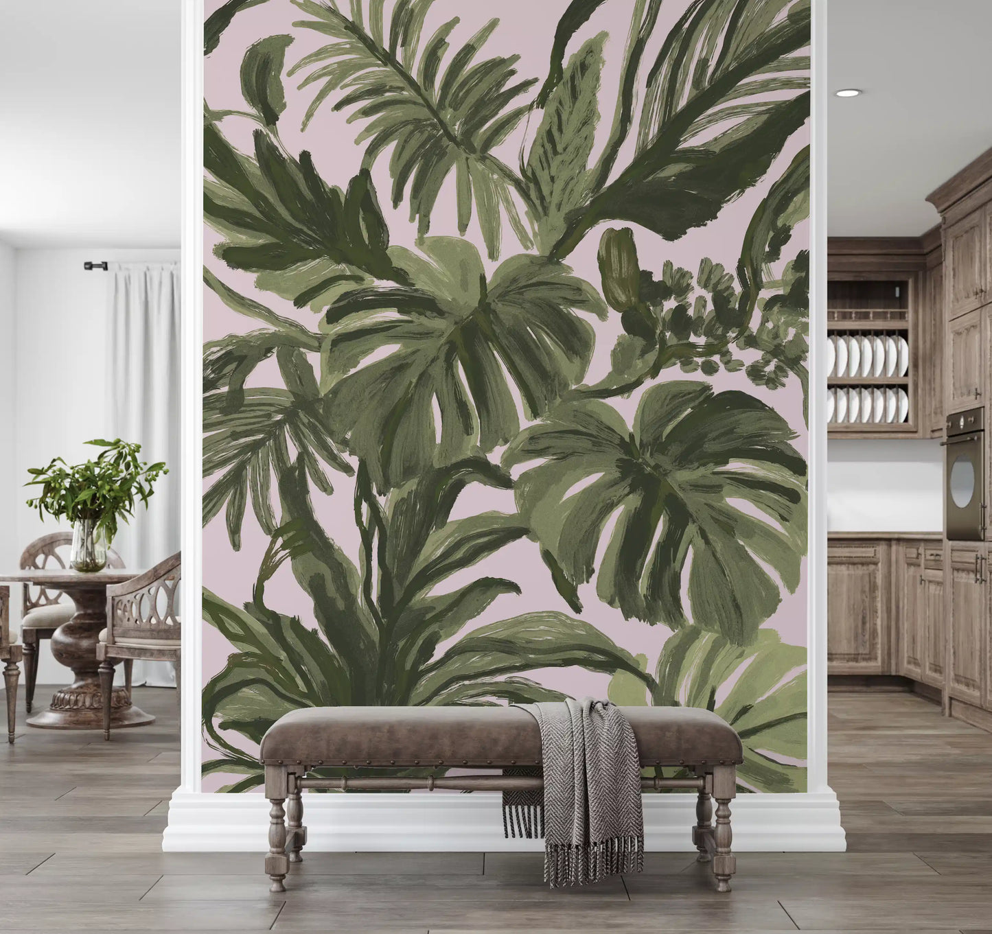 Verdant Brushstroke Tropical Foliage Wall Mural