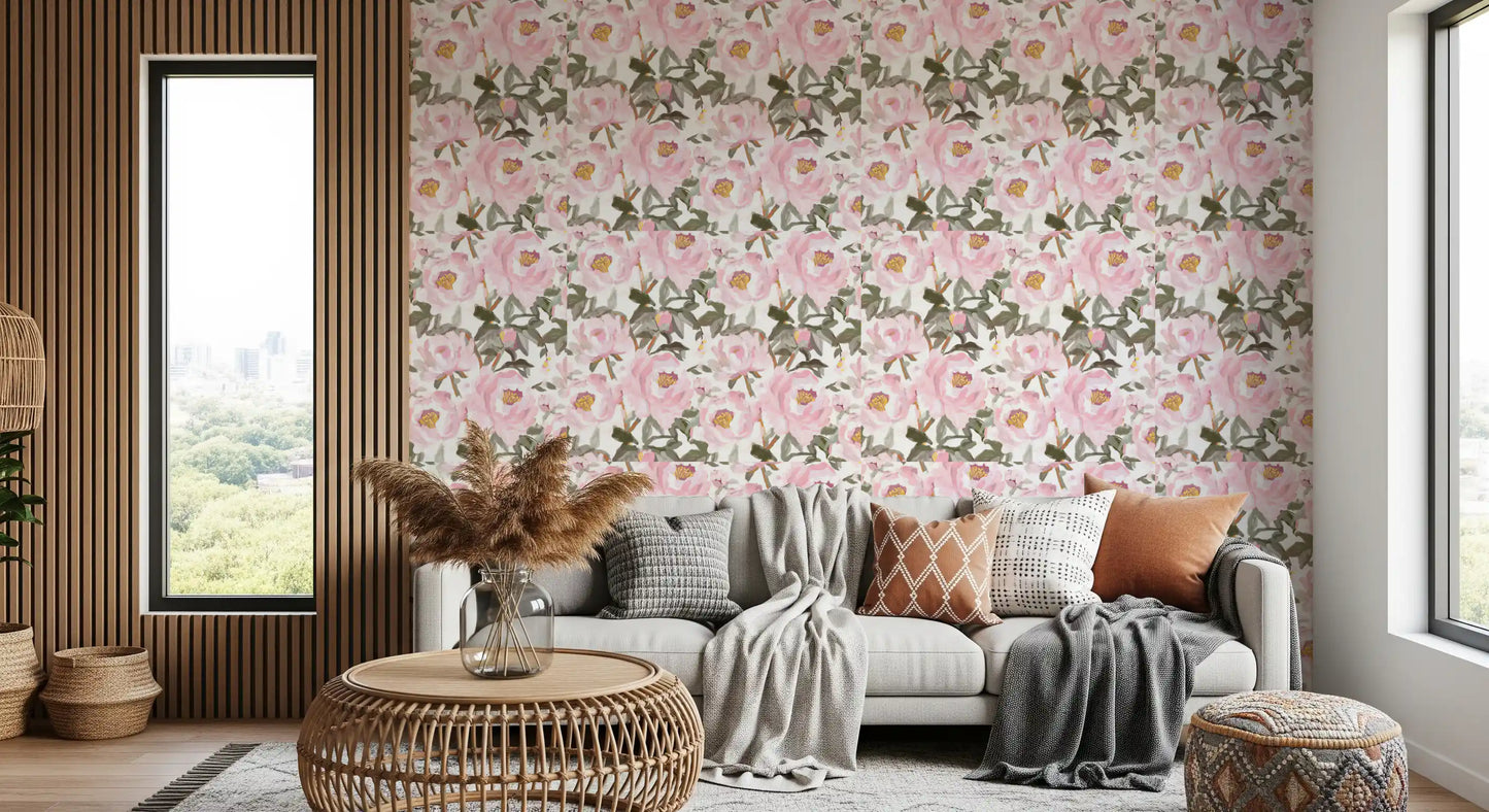 Soft Pink Peony Garden Wallpaper⁠