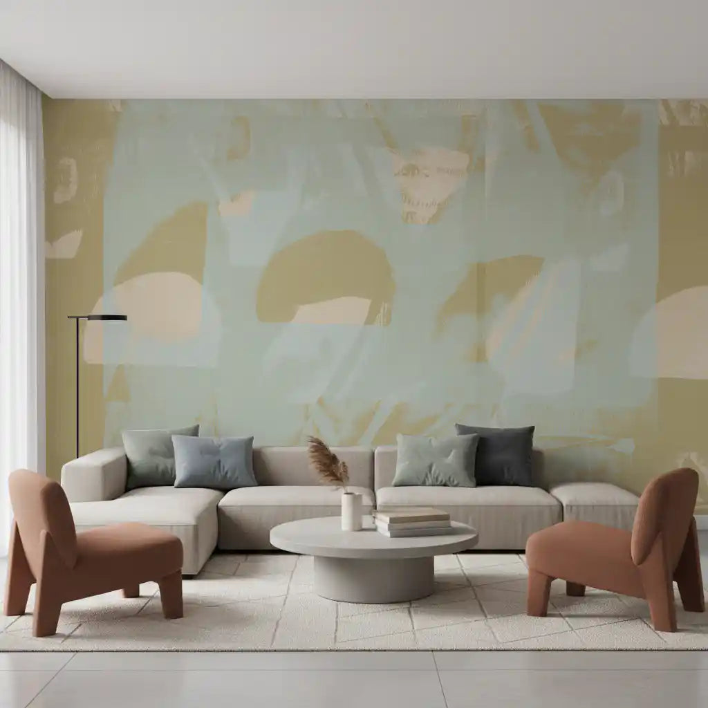 Muted Sage Geometric Layers Wall Mural