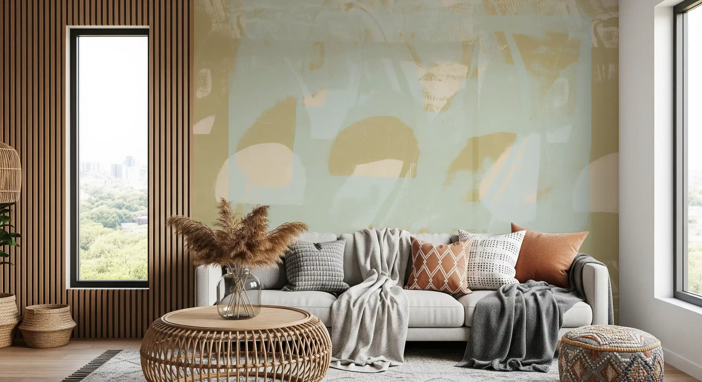 Muted Sage Geometric Layers Wall Mural
