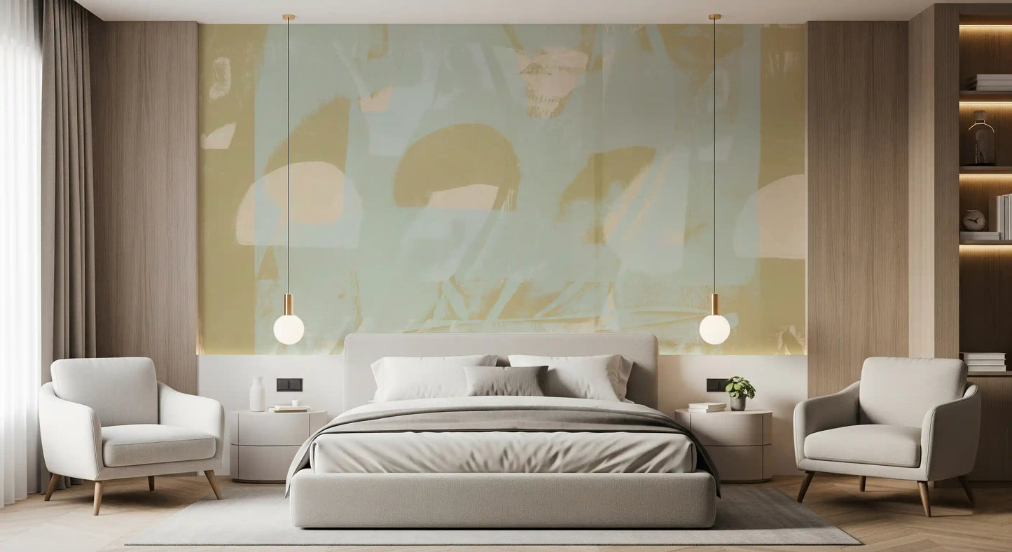 Muted Sage Geometric Layers Wall Mural