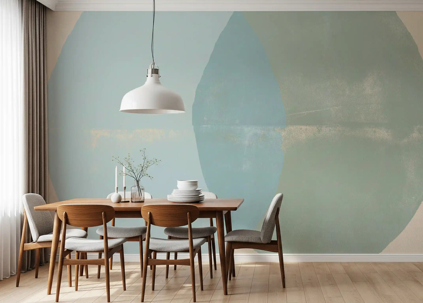 Sage and Blue Geometric Arcs Wall Mural