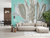 Muted Floral Line Art Wall Mural