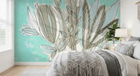 Muted Floral Line Art Wall Mural