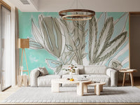 Muted Floral Line Art Wall Mural