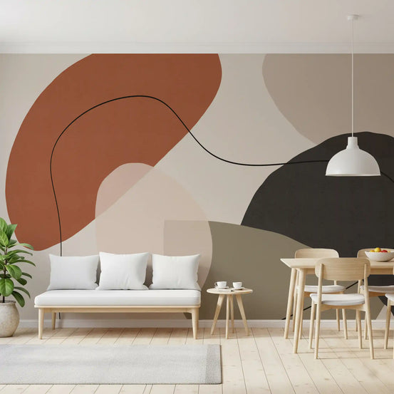 Wall mural in earth tone abstract shapes warming a Dining room GD11264
