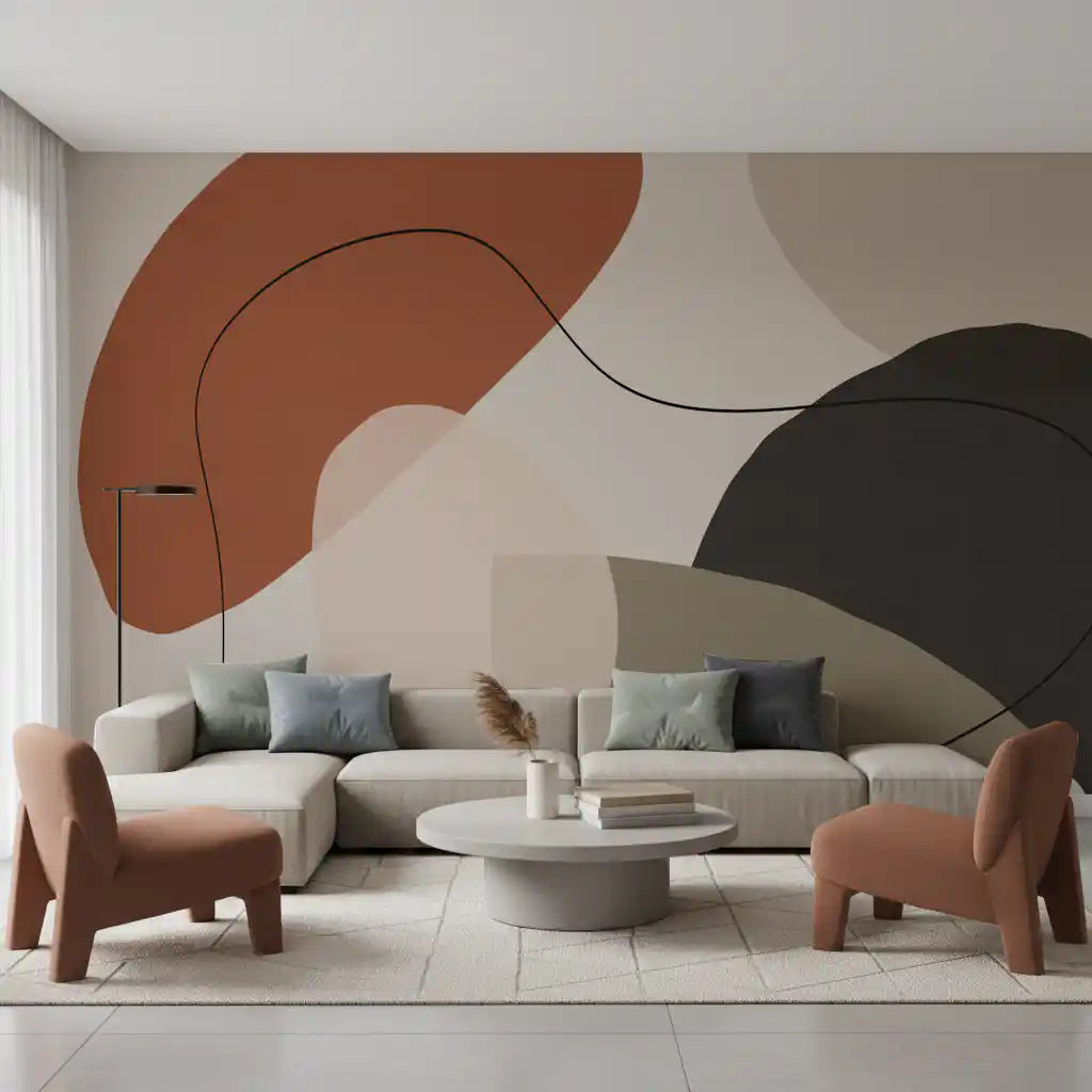 Minimalist Earth Tone Abstract Shapes Wall Mural