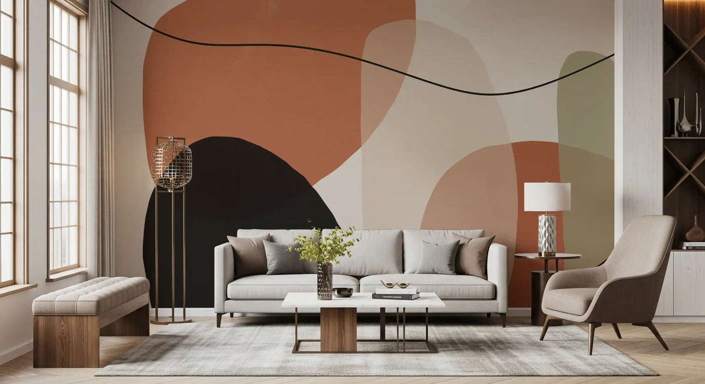 Organic Terracotta and Sage Abstract Shapes Wall Mural