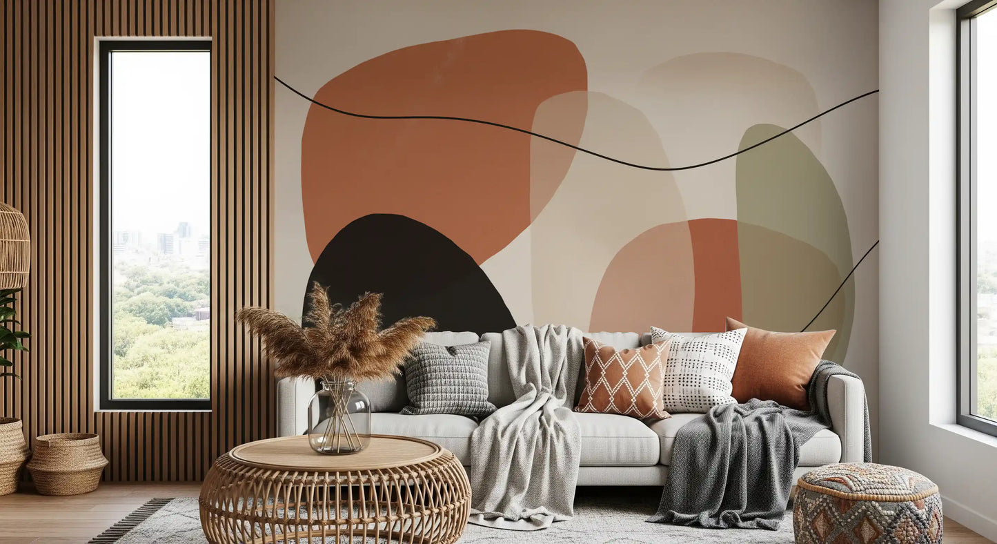 Organic Terracotta and Sage Abstract Shapes Wall Mural