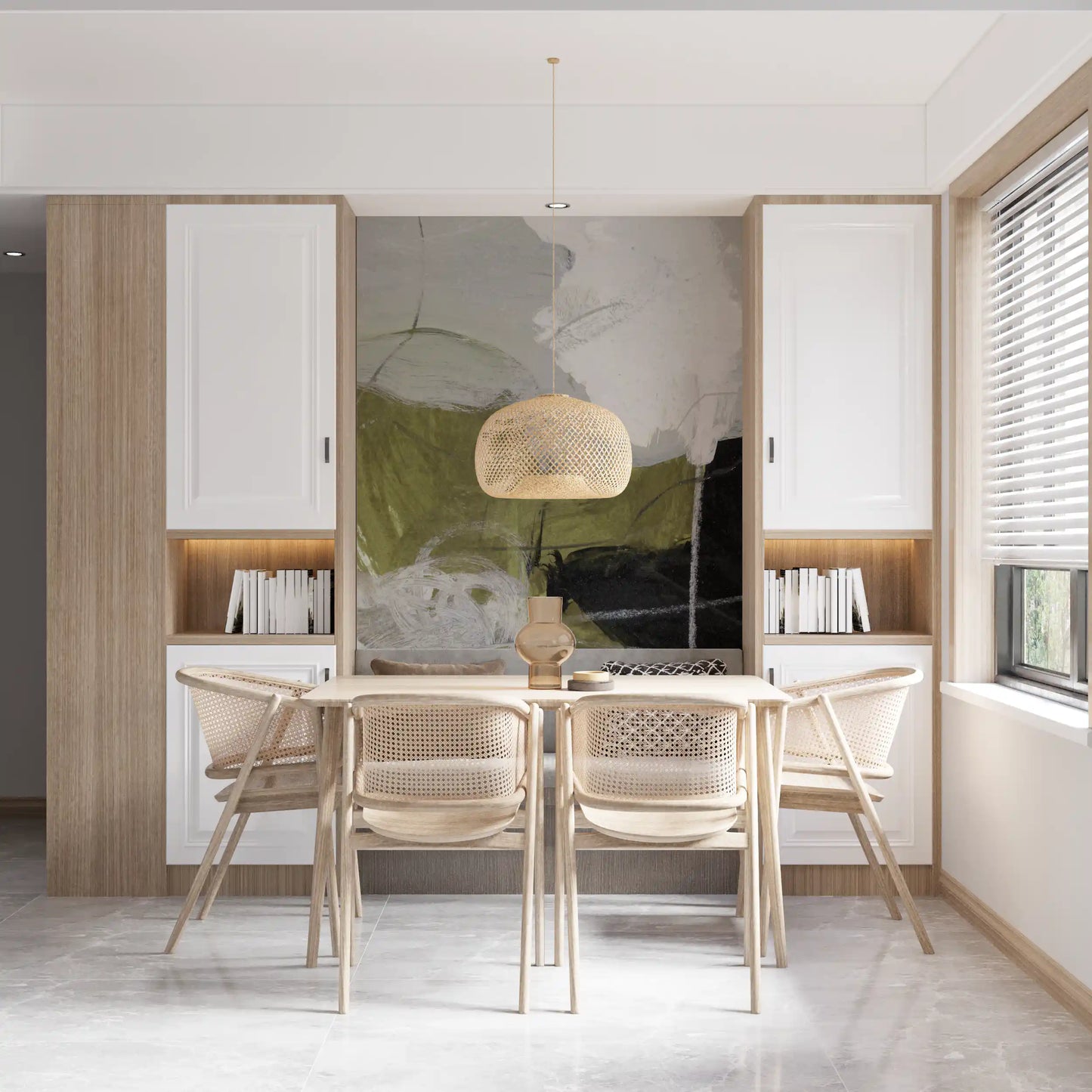 Layered Monochrome and Olive Organic Shapes Wall Mural