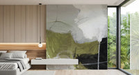 Layered Monochrome and Olive Organic Shapes Wall Mural