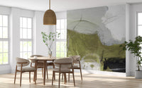 Layered Monochrome and Olive Organic Shapes Wall Mural