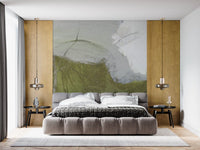 Layered Monochrome and Olive Organic Shapes Wall Mural