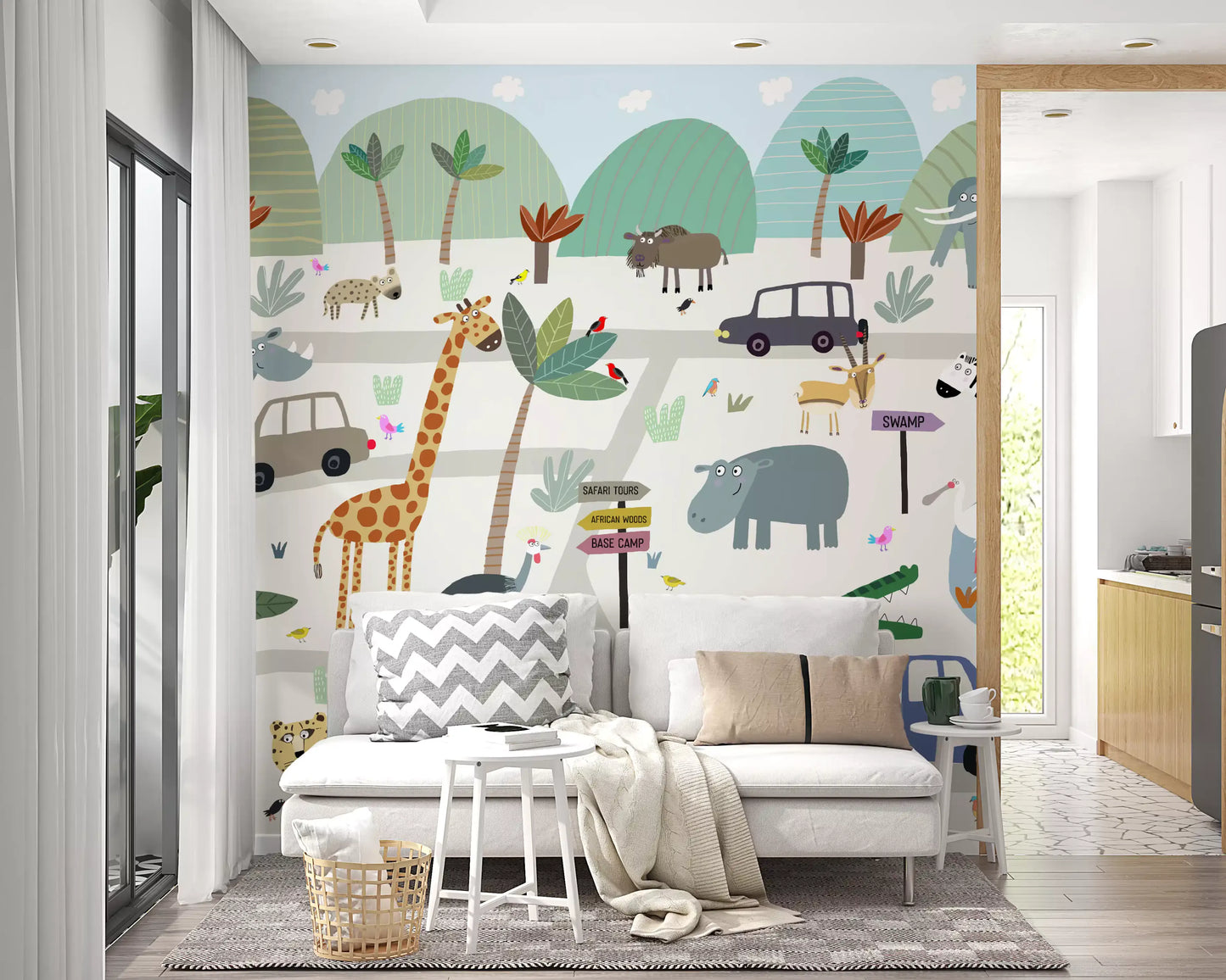 Safari Animal Adventure Map Wall Mural