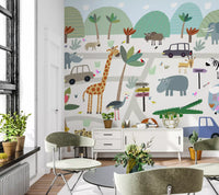 Safari Animal Adventure Map Wall Mural
