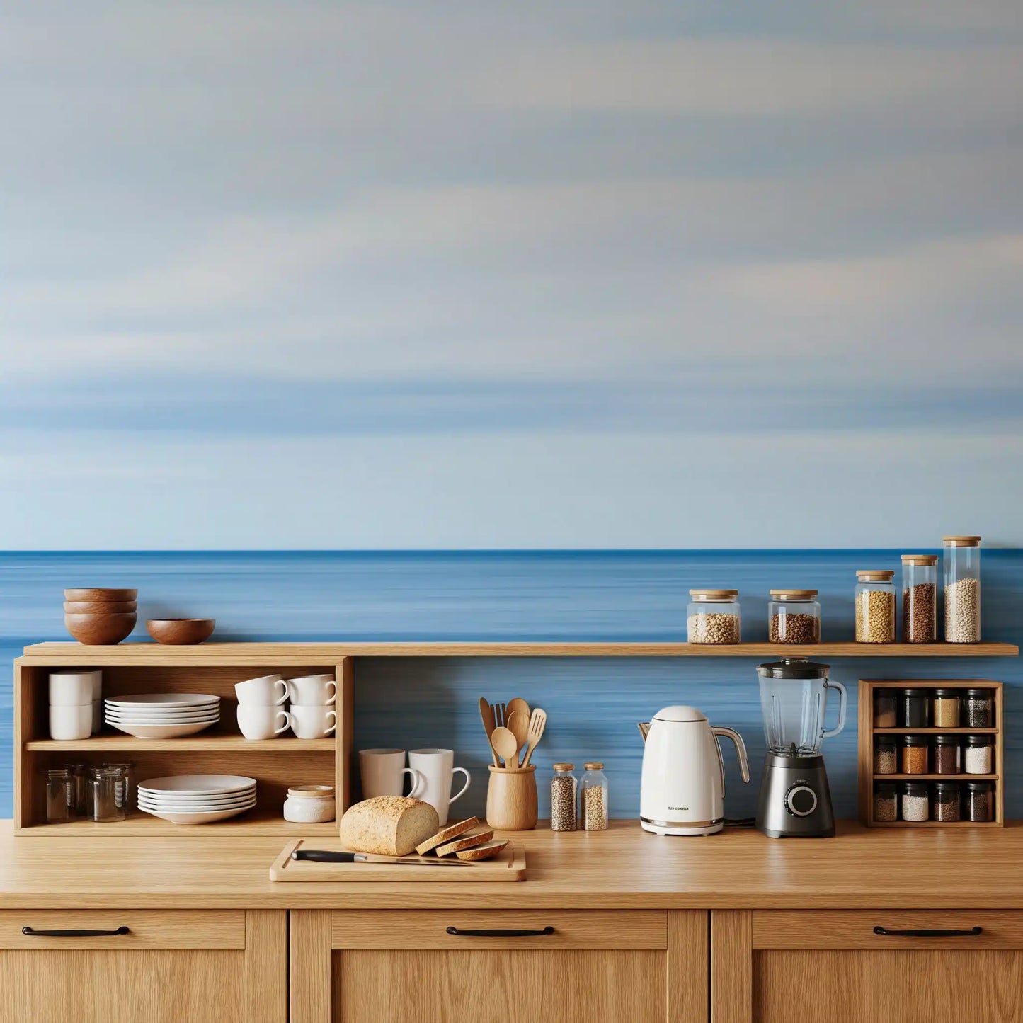 Serene Blue Horizon Seascape Wall Mural