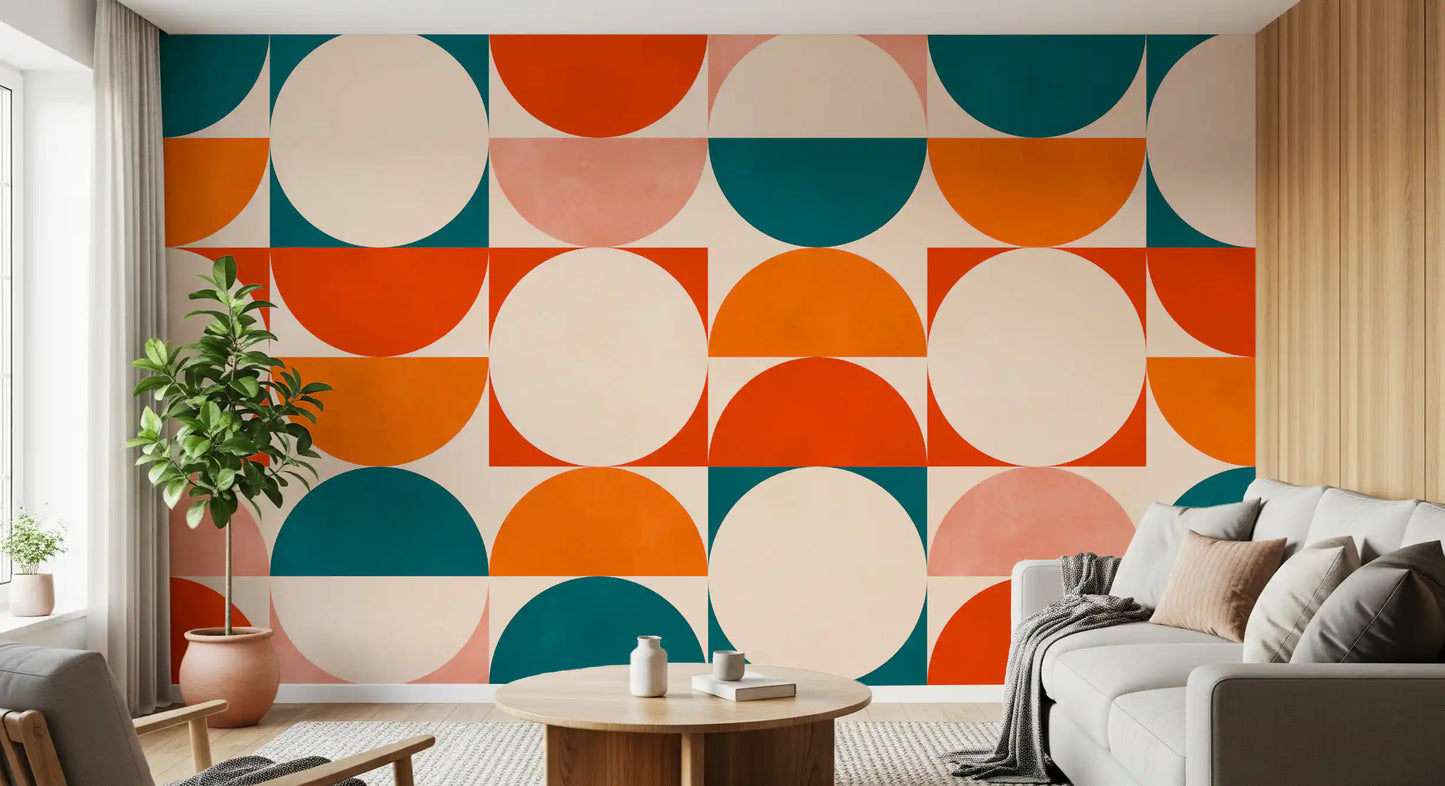 Abstract Semicircle Grid Motif Wall Mural