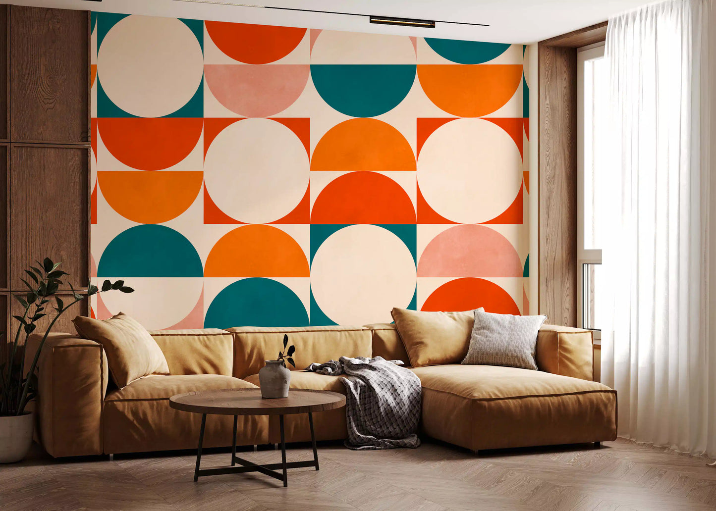 Abstract Semicircle Grid Motif Wall Mural