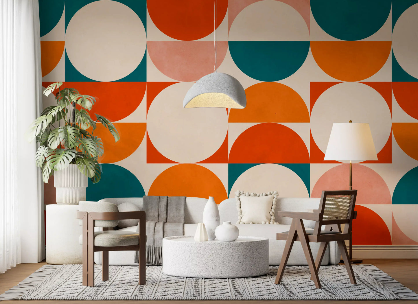 Abstract Semicircle Grid Motif Wall Mural