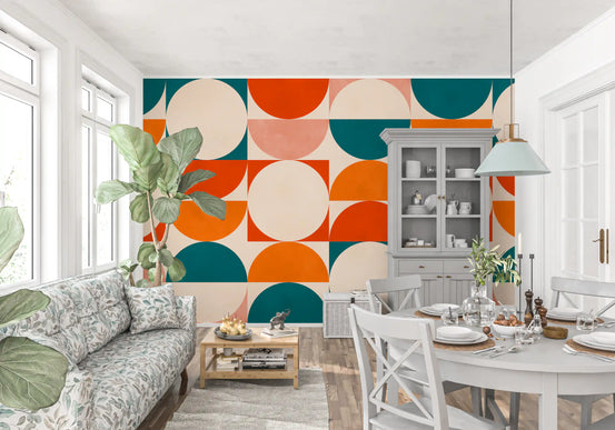 Abstract Semicircle Grid Motif Wall Mural